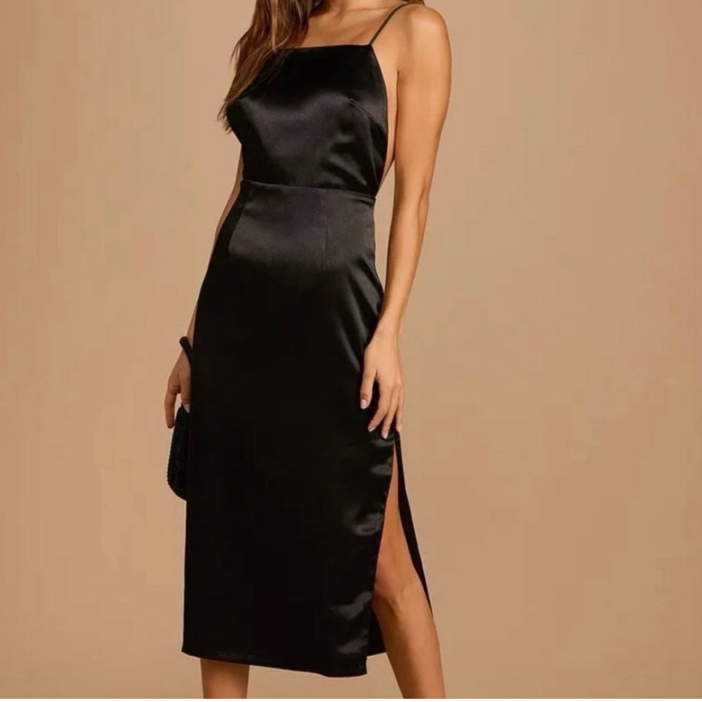 Lulu’s Black Satin Cocktail Dress